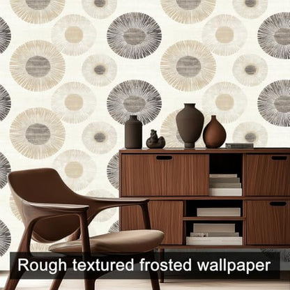 HOMETITUTE Neutral Circle Peel and Stick Wallpaper 118.1x17.7 Inch Vinyl - color: Beige Geometric Circle