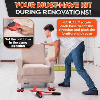 Furniture Sliders with Wheels, Furniture Lifter Tool Up to 220 Lbs