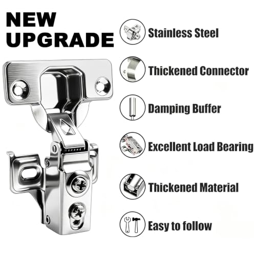 BESTEEL 24 Pack 1/2 inch Overlay Soft Close Cabinet Door Hinges for Kitchen Cabinet Hinges, 100 Degree Opening Angel, Stainless Concealed Kitchen Cabinets Hinge Self Closing with Drilling Tool &Manual - size: 24 PCS