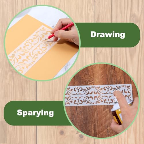 12 Pieces Border Stencils for Painting, Reusable Leaf Template for Painting