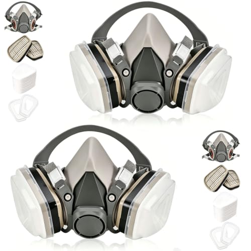 Half Face Respirаtor - Reusable Paint Respirator with Filters for Painting, Organic Vapor, Dust, Woodworking - color: Grey- 2 Sets