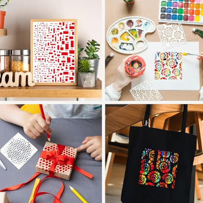 16 Pcs Mixed Texture Stencils for Painting Reusable Plastic Small 6×6 Inch Geometric Stencils Abstract Layering Drawing Templates for Crafts DIY Wall Canvas Notebook Knit Card Wood - color: Style B