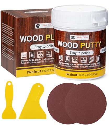 Bates- Wood Filler Putty Repair Kit, 9.87 Ounce, 2 Scrapers, 2 Sandpapers, Walnut Wood Putty Filler Paintable & Stainable for Cracks, Holes and Defects in Wooden Furniture - color: Walnut