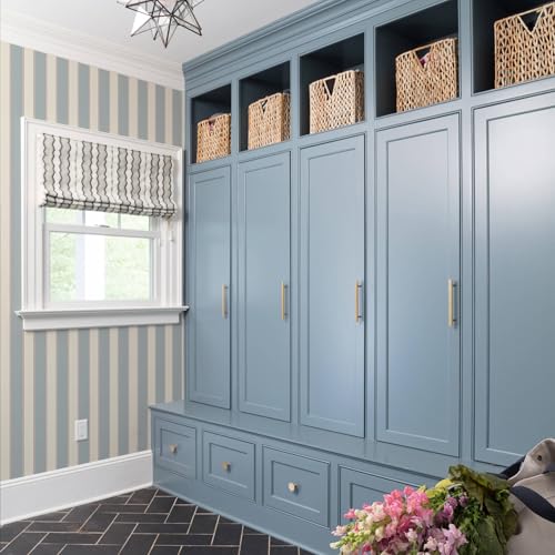 Blue and White Cream Striped Wallpaper Peel and Stick Self-Adhesive Removable Waterproof Wallpaper for Bedroom Kitchen Bathroom (Blue, 17.32"x 236.22") - color: Blue, size: 17.32"x 236.22"