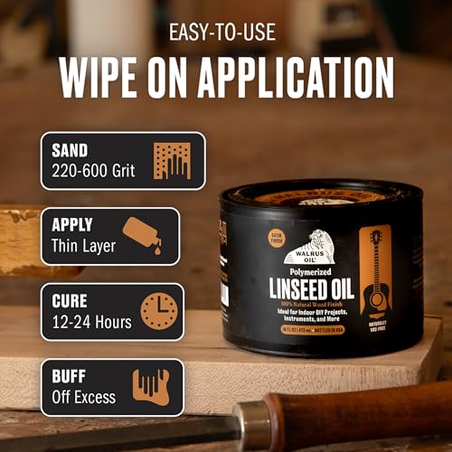 Walrus Oil - Polymerized Linseed Oil. 100% Natural, VOC-Free, Fast Curing Wood Sealer. Food-Contact Safe, 16oz Can