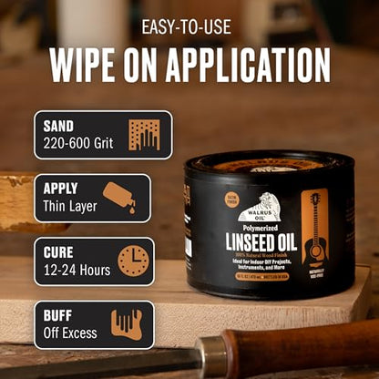 Walrus Oil - Polymerized Linseed Oil. 100% Natural, VOC-Free, Fast Curing Wood Sealer. Food-Contact Safe, 16oz Can