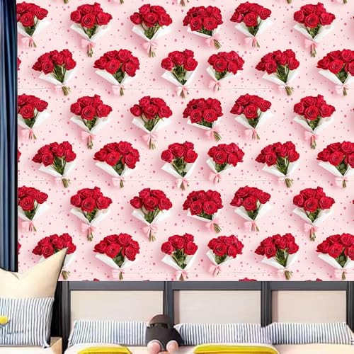 Wall Decal 78.7 x 15.7 in Red Rose Bouquet Peel and Stick - color: colorful1023