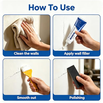 2Pcs Efficient Drywall Repair Kit with Scraper, Muliti-Functional Drawall Patch Paste Repair Kit, Mending Agent White Spackle, Wall Repair Paste, Tile Gap Fille for Holes & Cracks Nail Holes