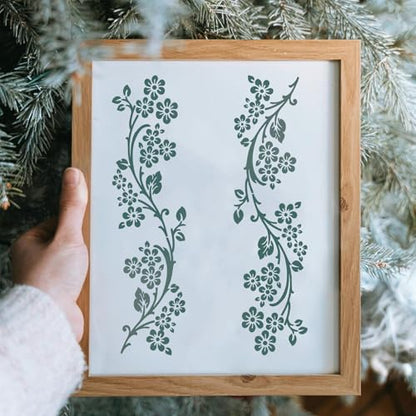 12Pcs Reusable Leaf Vine Border Stencils - Floral Painting Templates for Walls, Canvas, Wood, Furniture DIY Home Decor Crafts