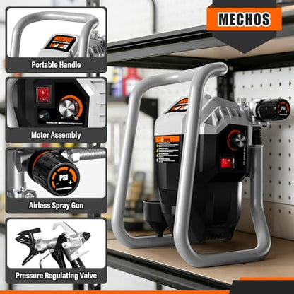 Airless Paint Sprayer, Thinning-Free Elec Spray Gun w/Brass Nozzles+Ext Rod - color: Gray