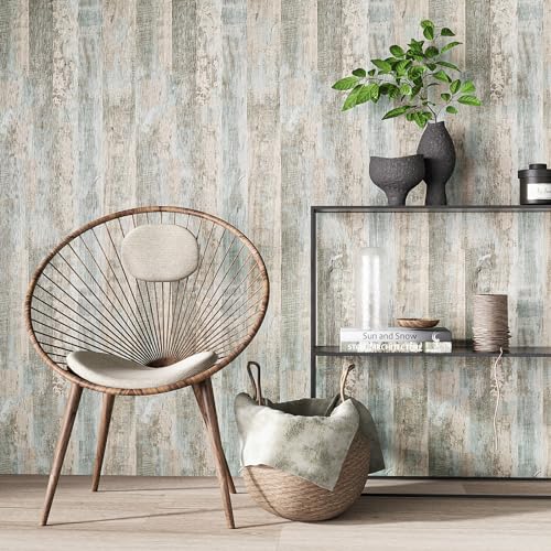 VEELIKE Large Size Light Blue Weathered Wood Plank Wallpaper Peel and Stick Rustic Wood Contact Paper for Countertops Walls Floors 32''x118'' Waterproof Removable Wood Wallpaper Vinyl for Furniture - size: 32" x 118"