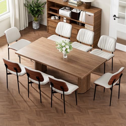 REONEY Dining Chairs Set of 4, Mid-Century Modern Kitchen Chairs, Off-White - color: Off-white Shell Strips