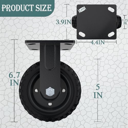 5 Inch Heavy Duty Caster Wheels, (2Swivel Brake & 2 Rigid) - size: 5 Inch