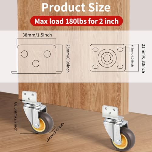 HOD Side Mount Casters, 2 Inch L-Shaped Small Caster Wheels Set of 4, Furniture Casters 360° Swivel Wheels for Furniture, Table, Baby Bed, Carts Trolley, Cabinet, Loading Capacity 180Lbs - style: 2-inch Swivel
