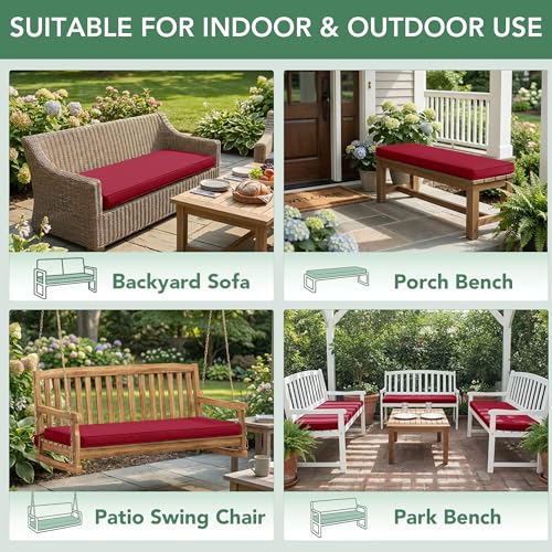 Summsun Outdoor Bench Cushion Pad, 42 x 18 x 3 Inch, Burgundy - color: Red, size: 42x18x3 Inch