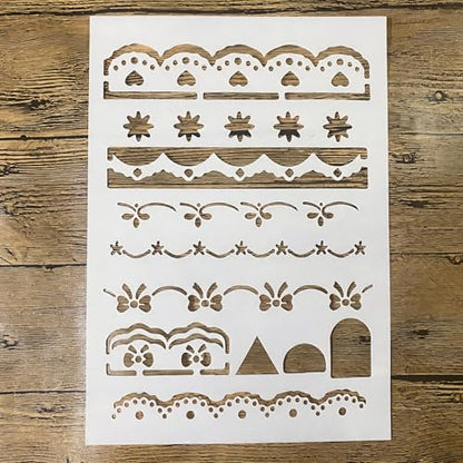 TIAMECH A4 Reusable Lace Trim Border Stencil for Painting - color: Lace Trim Border