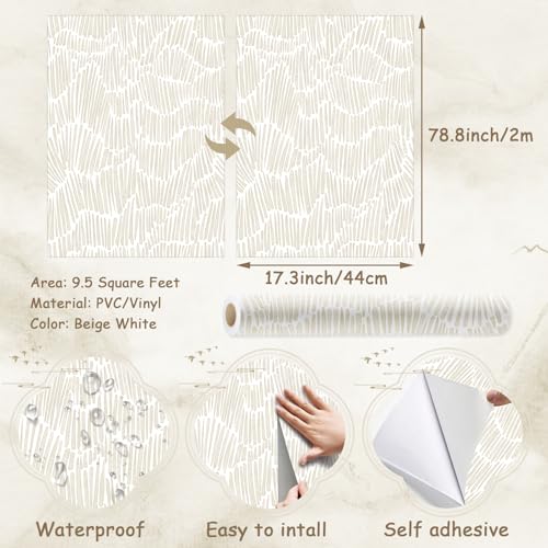 Theper Beige Peel and Stick Wallpaper Modern Contact Paper 17.3"×78.8" - color: Yellow, size: 17.3" x 78.8"