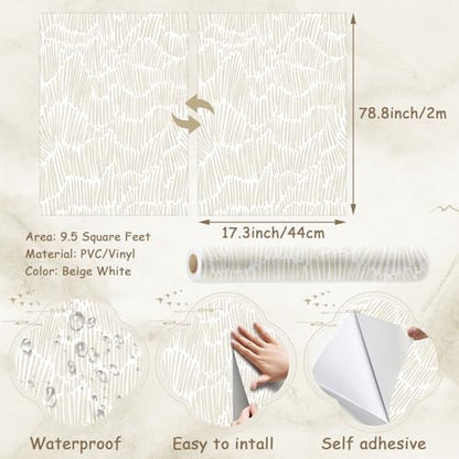 Theper Beige Peel and Stick Wallpaper Modern Contact Paper 17.3"×78.8" - color: Yellow, size: 17.3" x 78.8"