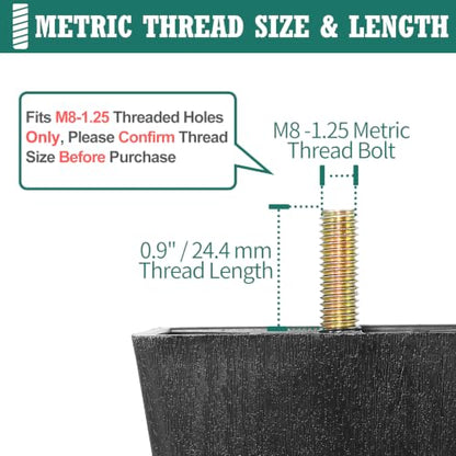 4pcs Plastic Square Legs 2-1/2" with Plate Nuts, M8-1.25 Thread - size: 2-1/2 Inch, M8-1.25 Metric Bolts