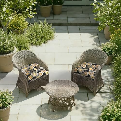 DYTXIII Set of 2 Outdoor Chair Cushions 19"x19"x4", Water Repellent Tufted Patio Seat Cushions with Ties, Thick Replacement Pads for Wicker Dining Chairs, Patio Furniture, Black Yellow Crosby - color: Black Yellow Crosby