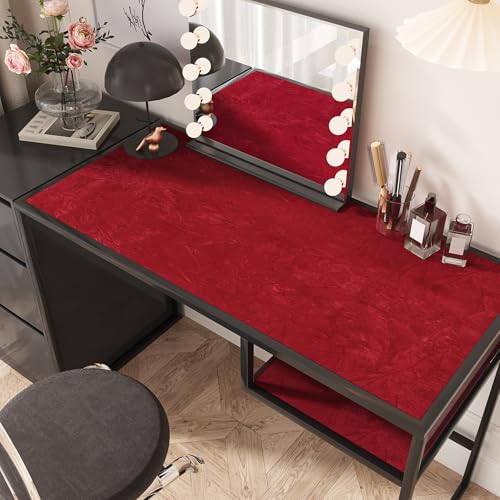 VEELIKE Ruby Red Crushed Velvet Drawer Liner for Dresser Jewelry Box Felt Liner 15.7''x118'' Self Adhesive Velvet Fabric Wallpaper Peel and Stick Red Contact Paper for Cabinets Art Crafts DIY Project - color: Ruby Red