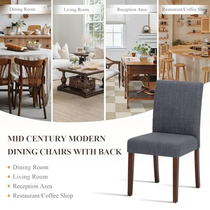 Upholstered Parsons Dining Chairs Set of 6, Modern Dining Room Chairs with Back, Fabric Kitchen Side Chairs with Wood Legs for Dinner Farmhouse Restaurant, Dark Grey - color: Dark Grey, size: Set of 6