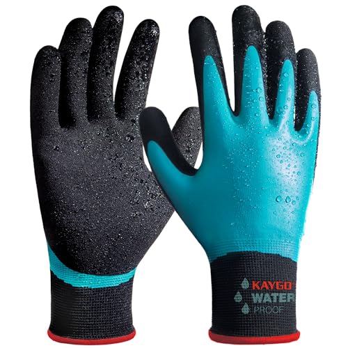 KAYGO Waterproof Work Gloves, Non-Slip Double Latex Coated, KG150 - color: Blue, size: Small