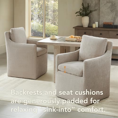 KISLOT Upholstered Dining Chairs with Casters, No Assembly Modern Accent Armchair with Rollers for Dining Room, Bedroom, Living Room, Reading Room, Already Assembled, Sand, 4 Box - color: Sand, size: Set of 4 (4 BOX)