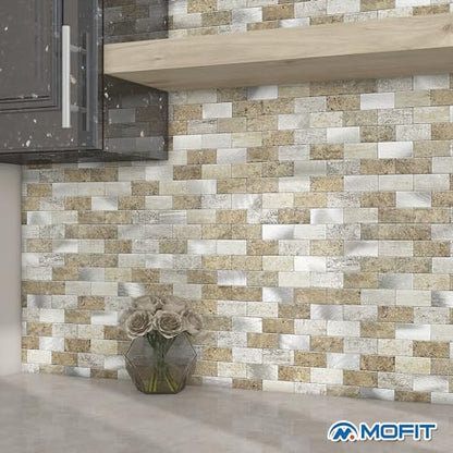 Peel and Stick Backsplash Stone Tiles Castle Brown 10pcs - color: Castle, size: 10sheets