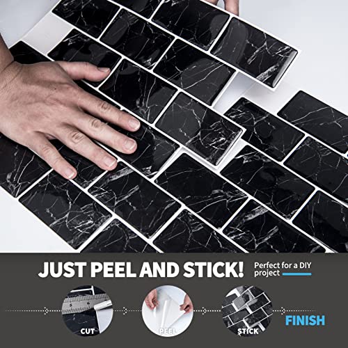 Art3d 10-Pack Subway Peel and Stick Backsplash, 12 x 12 Inch, Black Marble - color: Black Marble