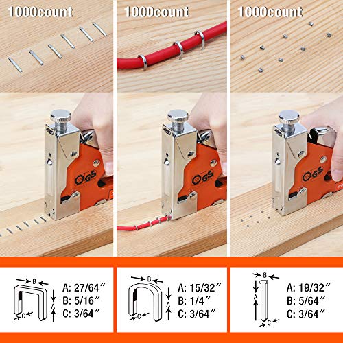 ValueMax Staple Gun, Heavy Duty 3-in-1 Manual Nail Gun with 3000 Staples, Upholstery Stapler for Wood, Furniture, Carpet, Carpentry, DIY, Wire, Decoration, Craft, Fixing Material, Decoration - style: Orange & 3000 Staples