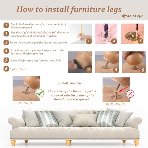 DWYL & LWYD Solid Wood Furniture Legs 6 Inch Heavy Duty - Brown -Set of 4 - Couch Risers Replacement, Table Legs for Coffee Table, Sofa/Bed/Dresser Feet - Patas para Muebles/Mesa/Cama - color: Black Brown, size: 6 Inch