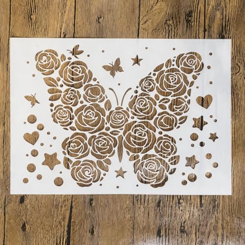 TIAMECH A4 Reusable Mandala Floral Rose Butterfly Stencil for Painting - color: Mandala Floral Rose Butterfly