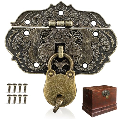 Antique Embossing Decorative Brass Hasp Clasp Latch Lock with Screws for Jewelry Box Ordinary Box Wooden Case Furniture Decoration 2.95X2.16X0.27In (Bronze)