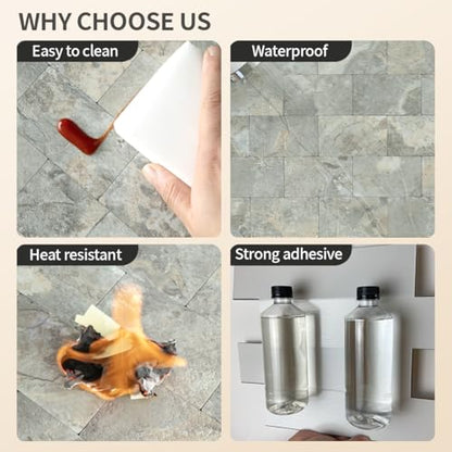 DICOFUN 1 Sheet Grey Brown Slate Thick PVC Peel and Stick Backsplash Wall Tiles, 12"x12" Self Adhesive Subway Tile for Kitchen and Bathroom Backsplash - color: Grey and Brown Slate, size: 1 Sheet, 12"x12"x0.12"