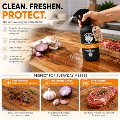 Rhino Wax Cutting Board Spray Cleaner - Food-Safe for All Wood Surfaces