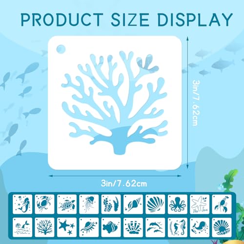 JULMELON 20 Pcs Summer Beach Stencils for Painting Ocean Sea Creatures - style: Sea Life Stencils