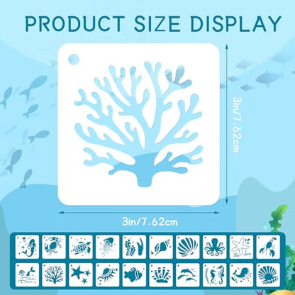 JULMELON 20 Pcs Summer Beach Stencils for Painting Ocean Sea Creatures - style: Sea Life Stencils