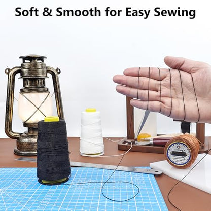 LUSTEMBER Heavy Duty Sewing Thread, 3 Rolls x 656 ft Extra Strong Upholstery Thread, Smooth Nylon Thread for Leather, Canvas, Outdoor Gear, Shoes (Black, White, Brown) - color: Black+White+Brown