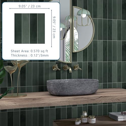 16-Sheet Peel and Stick Backsplash Tile, 9" x 9" Stacked 3D Handmade Looks Square Self Adhesive Wall Tiles for Kitchen Bathroom, Green Mixed - color: Green Mixed, size: Stacked