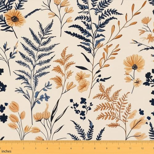 Erosebridal Boho Floral Fabrics by The Yard Plant Pattern Upholstery Soft - color: Black, size: 10 Yards