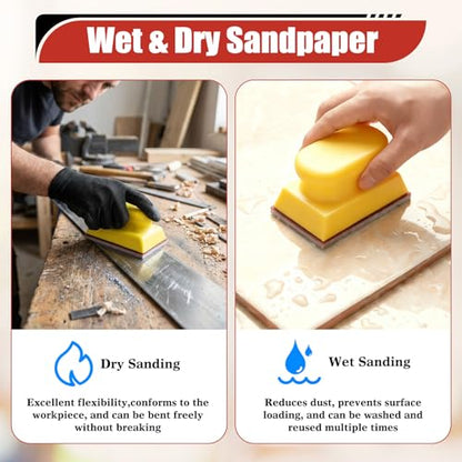 32Pcs Sanding Sponge Kit with Sanding Block, 180-3000 Grit Sandpaper