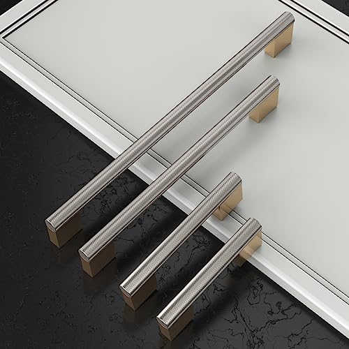 Gold & Brushed Nickel Knurled Cabinet Handles Kitchen Pulls 5 Inch 10 Pack - color: Gold and Brushed Nickel, size: 5"Hole Center, style: 10 Pack