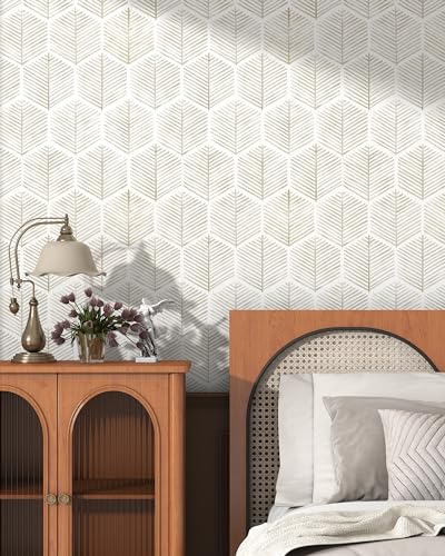 OSECAGE Geometric Peel and Stick Wallpaper Boho Contact Paper 17.3''×393'' - color: Beige, size: 17.3" x 393"