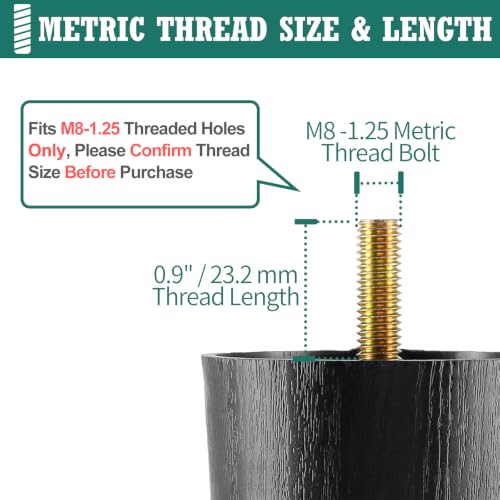 4pcs Plastic Furniture Legs 1-1/2" with T-Nuts, M8-1.25 Bolt - size: 1-1/2 Inch, M8-1.25 Metric Thread Bolts