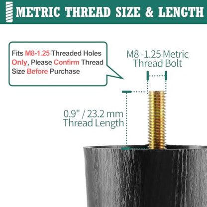 4pcs Plastic Furniture Legs 1-1/2" with T-Nuts, M8-1.25 Bolt - size: 1-1/2 Inch, M8-1.25 Metric Thread Bolts