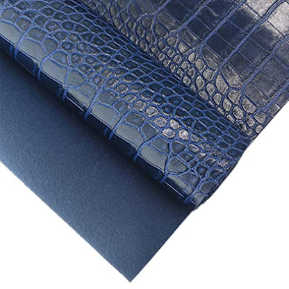 12" x 53" Glossy Embossed Crocodile Texture Faux Leather Roll Synthetic Leather Crafts Fabric for Wallets Keychains Handbags Making Sewing Crafts Material (Dark Blue) - color: Dark Blue