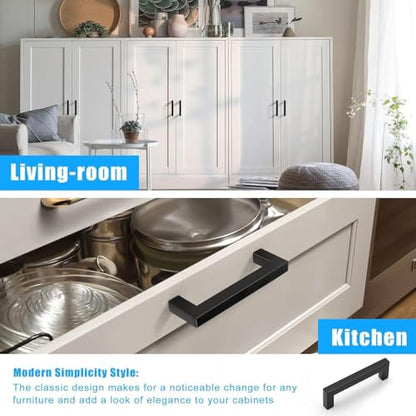 KNOBWELL 20 Pack| 4 inch Square Bar Drawer Handles Black, Kitchen Cupboard Handles Black Drawer Pulls Furniture Hardware Dresser Pull Handles - color: Matte Black, size: Hole Center:4 inch(102mm)