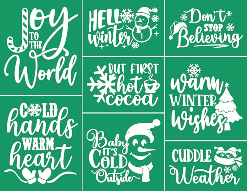 Warm Winter Wishes Self-Adhesive Silk Screen Stencils,Christmas Screen Printing Stencils for Craft Xmas Chalk Stencil Transfers Reusable Stencils for Painting on Wood T-Shirt Fabric Farmhouse Sign - color: Warm winter wishes stencils