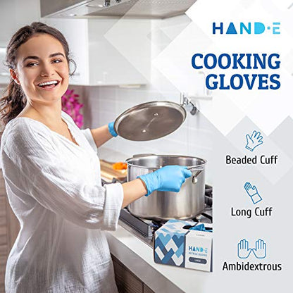 Hand-E Touch Blue Nitrile Disposable Gloves - Latex Free Medical Exam Gloves, Powder Free, Food Safe, Cooking - style: Medium